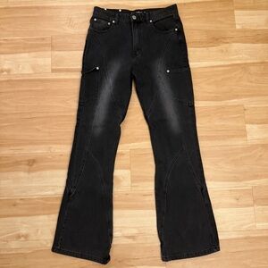 Black Flared Jeans with Stitch Detail